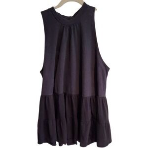 Free People Women's XS Tank Top Black Tiered Babydoll Open Tie Back Sleeveless